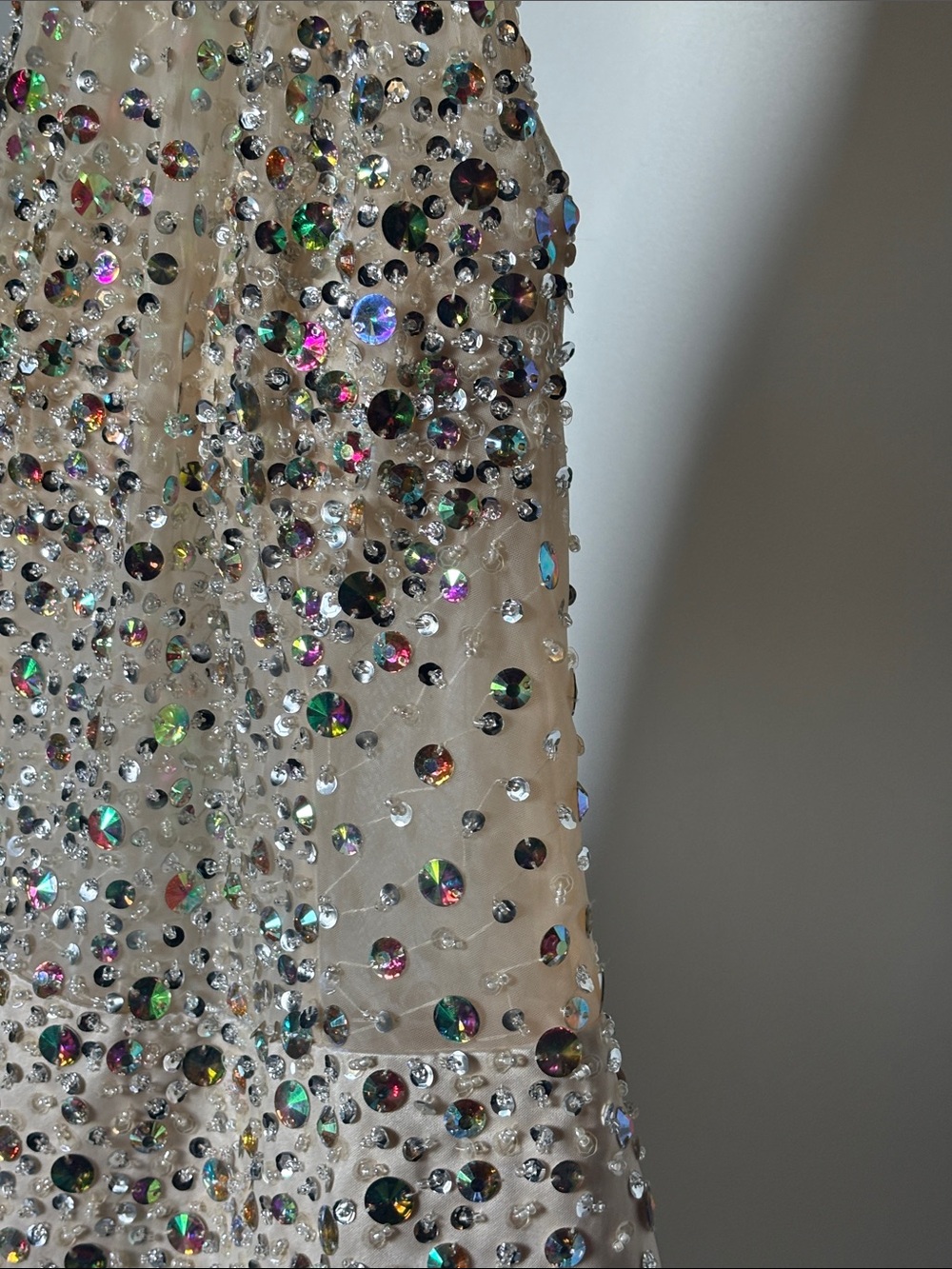 Custom Made Nude Effect Halter Mini Dress Ivory Sparkle Diamond 💎